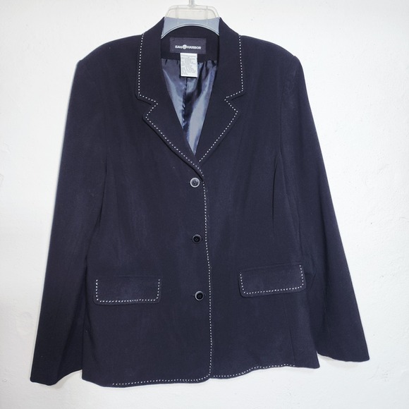 Sag Harbor Jackets & Blazers - Sag Harbor Blazer Jacket 14 Black Vintage Pick Stitch Career Office